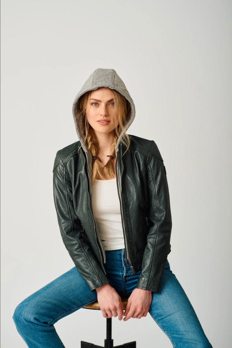 Allice RF Leather Jacket - Dark Forest