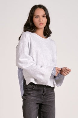 Long Sleeve Mixed Media Top - H Grey / Bl Stripe