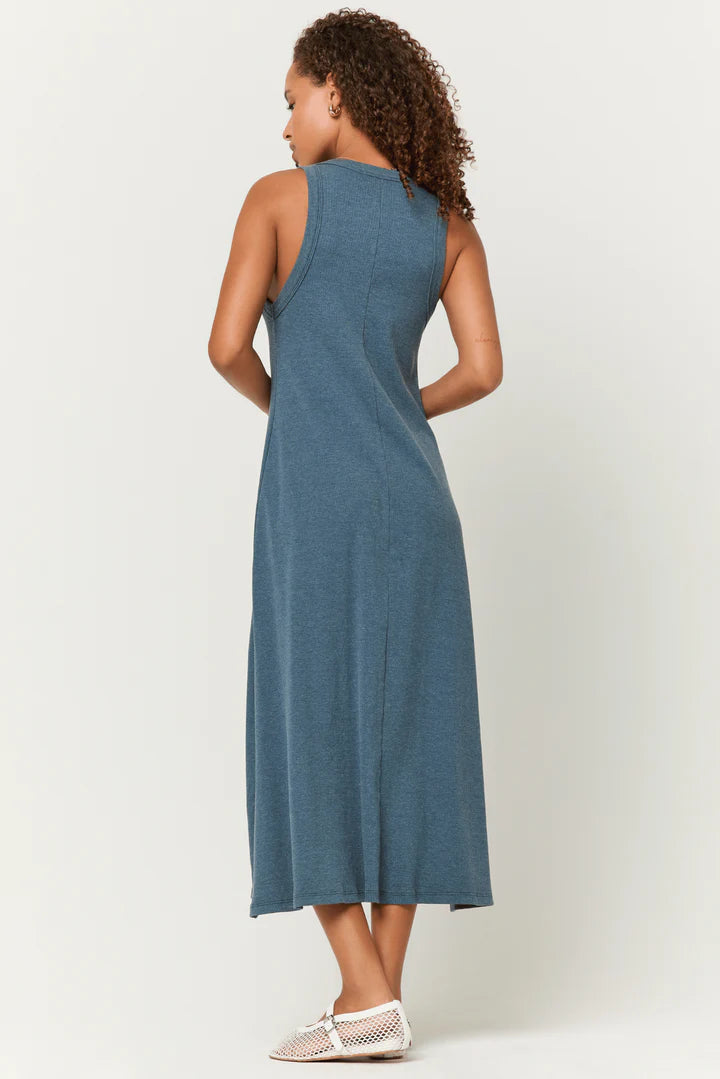 Yuma Scoop Neck Rib Tank Dress - Blue Pine