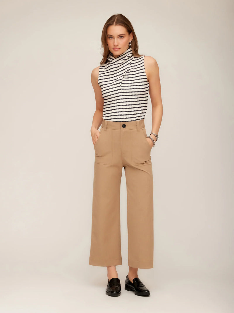 Abbey Turtleneck Tank - Off White w/ Black Stripes