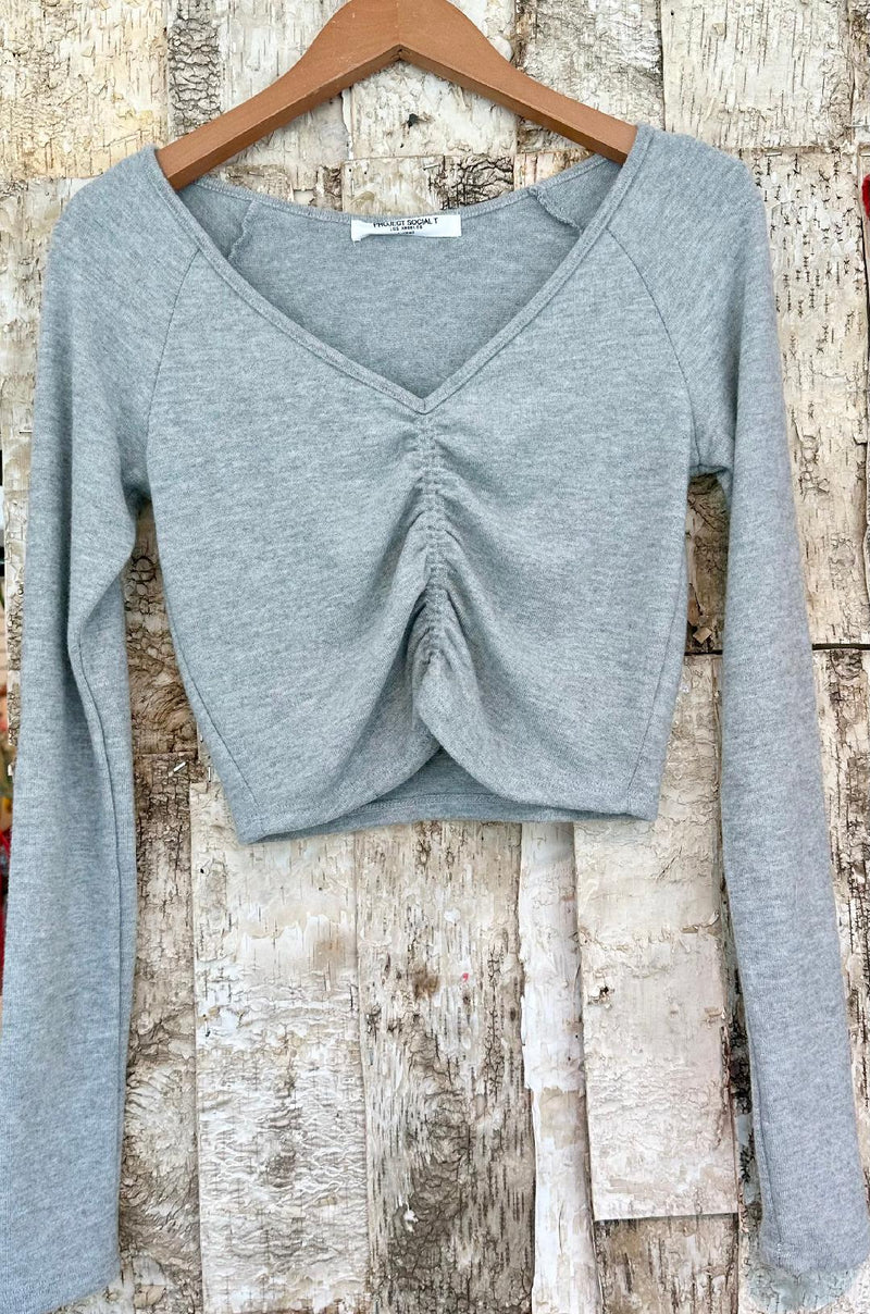 Paradise Cozy Heathered Ruched Front Long Sleeve Top