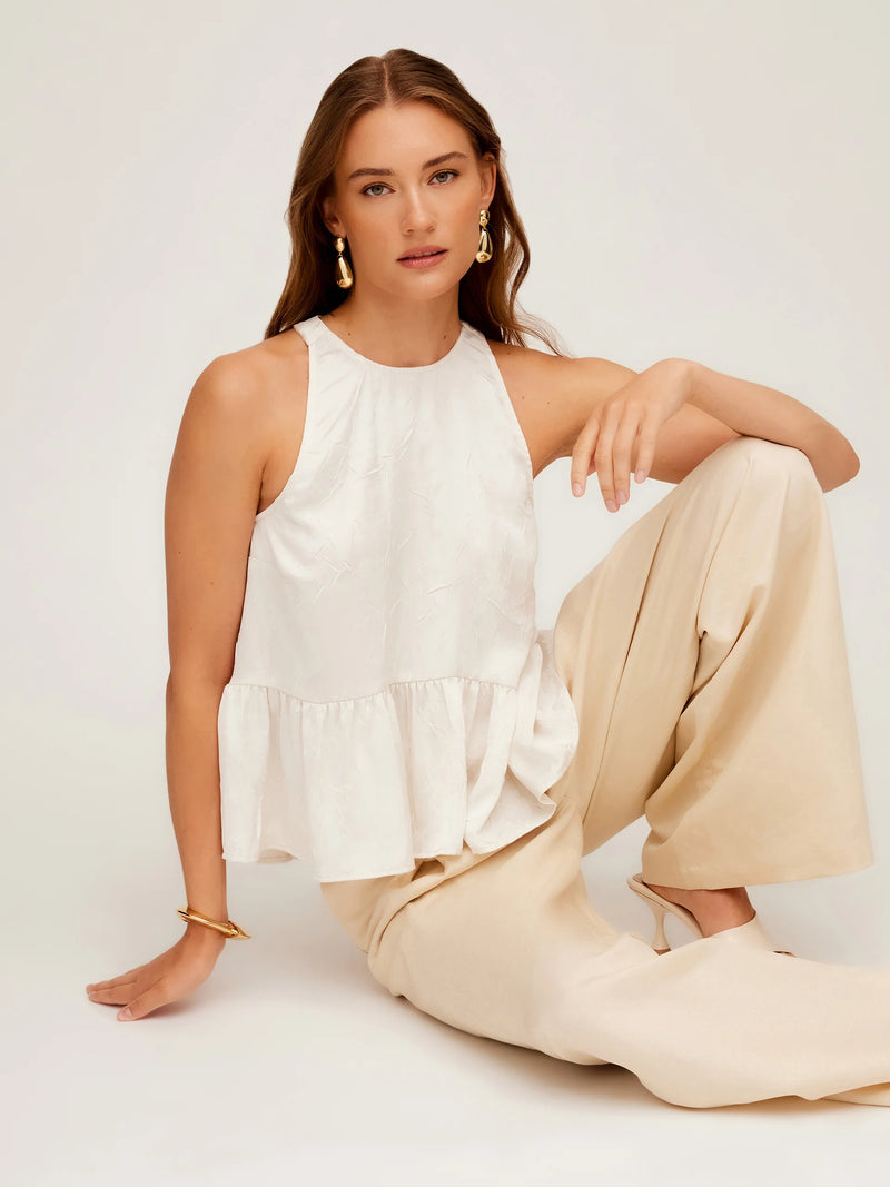 Floren Ruffle Hem Halter Top - Ecru