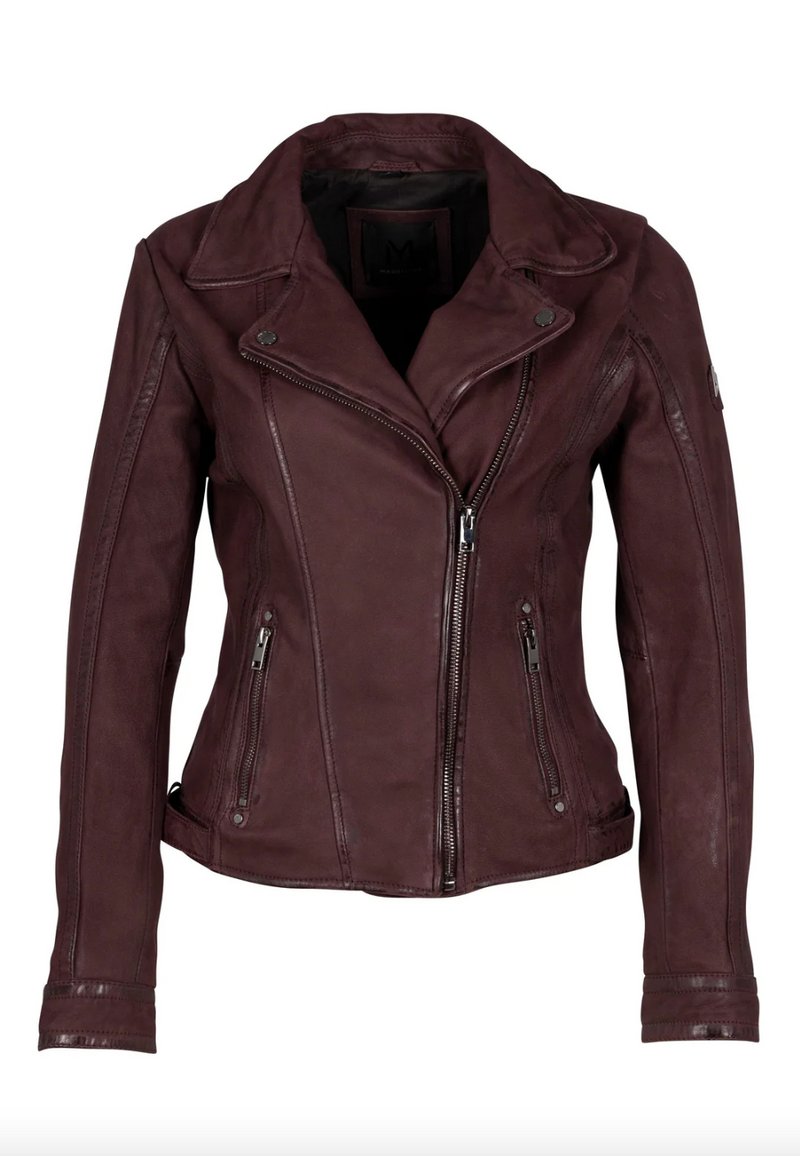 Twila RF Leather Jacket - Wine