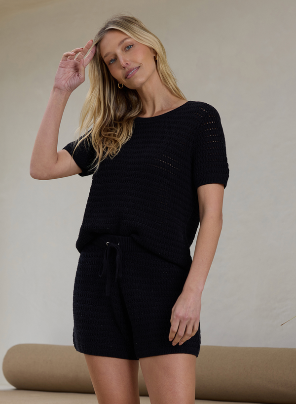 Pixie Crochet Tee - Black