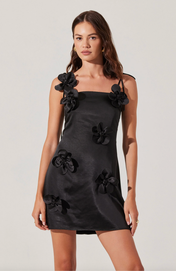 Cerelia 3D Floral Mini Dress - Black