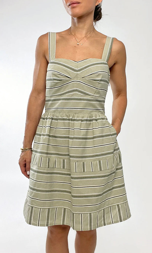Elia Stripe Cotton Mini Dress - Sage