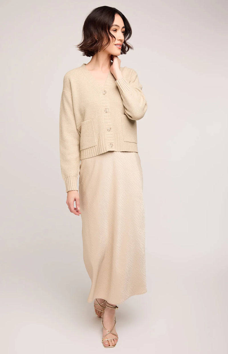 Bonnie Satin Midi Skirt - Bone