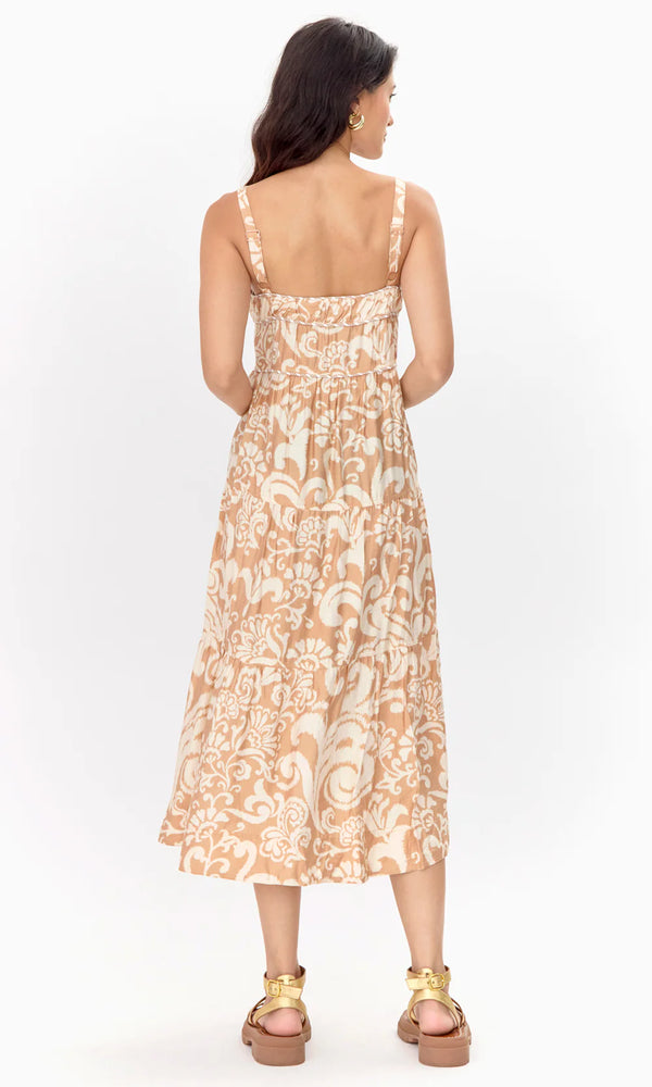 Sita Print Tiered Midi Dress - Chestnut