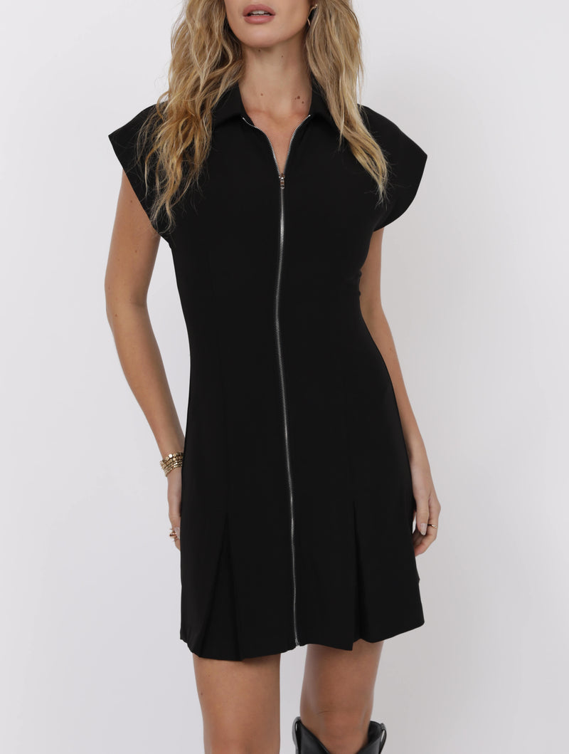 Most Wanted Zip Front Mini Dress - Black