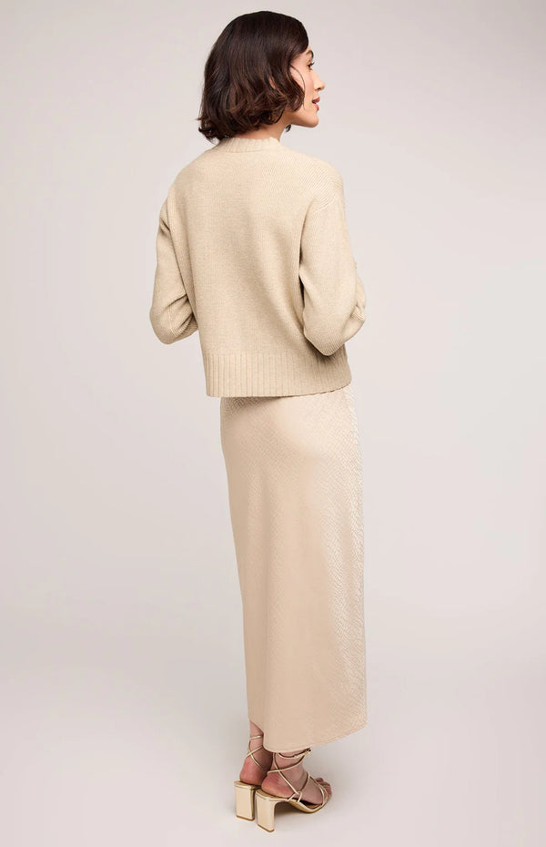 Bonnie Satin Midi Skirt - Bone