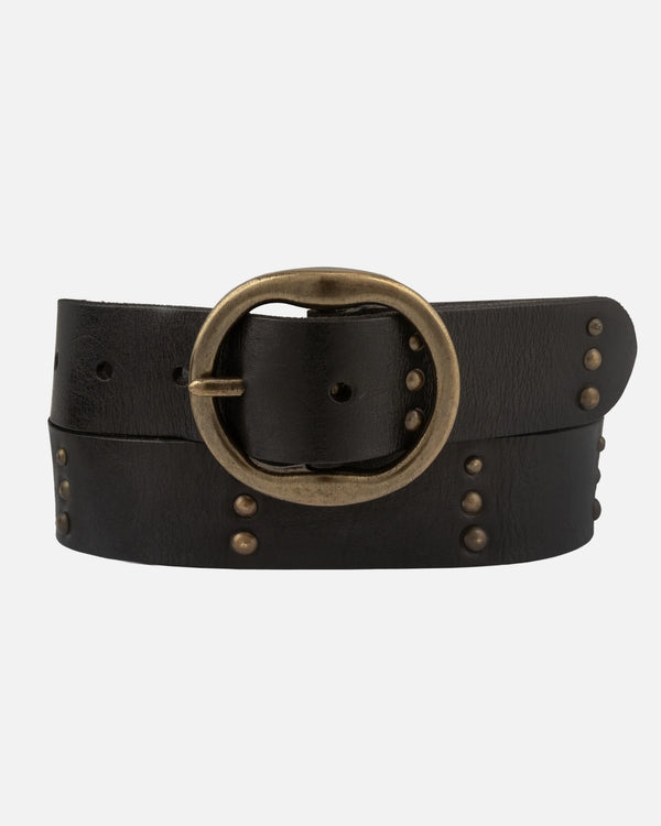 Dion | Round Buckle Leather Studded Belt - Black