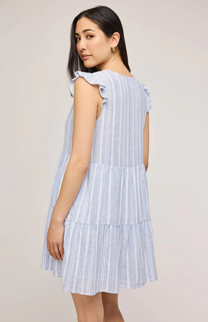 Maggie Linen Mini Dress - Blue Stripe