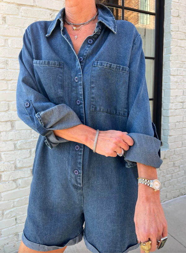 It's Pouring Buttoned Long Sleeve Romper