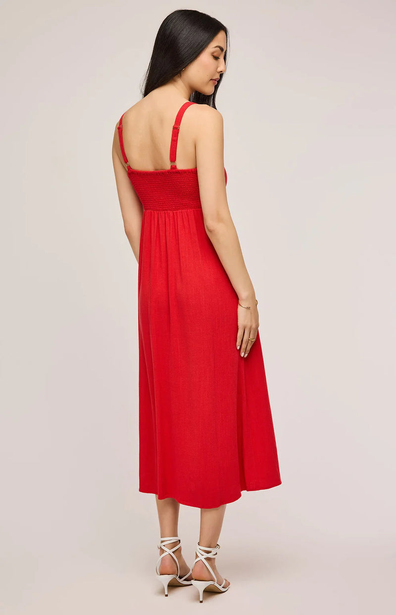 Cairo Linen Midi Dress - Red
