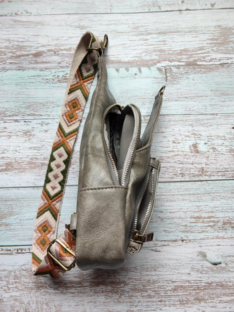 Vegan Leather Chest Bag with Boho Belt - Multi Colors