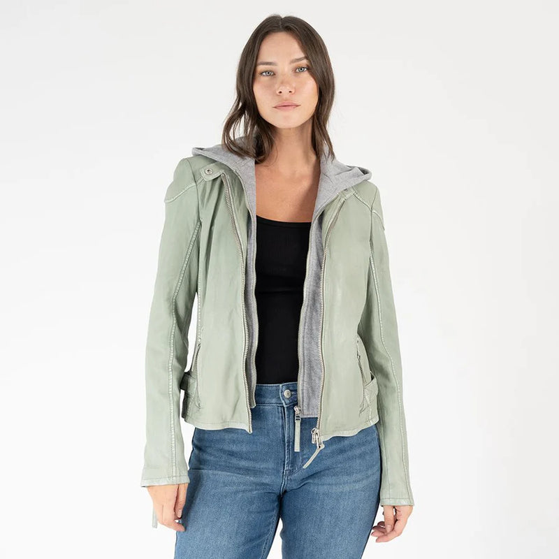 Finja RF Leather Jacket - Seafoam