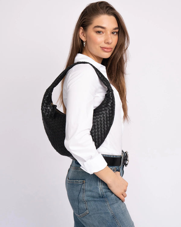 Silva Woven Leather Hobo Bag - Black