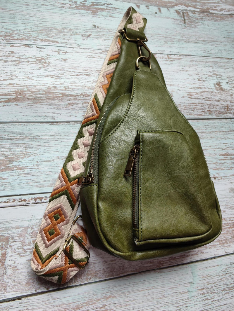 Vegan Leather Chest Bag with Boho Belt - Multi Colors