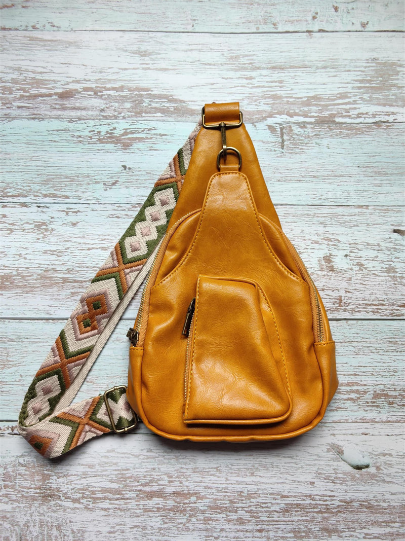 Vegan Leather Chest Bag with Boho Belt - Multi Colors