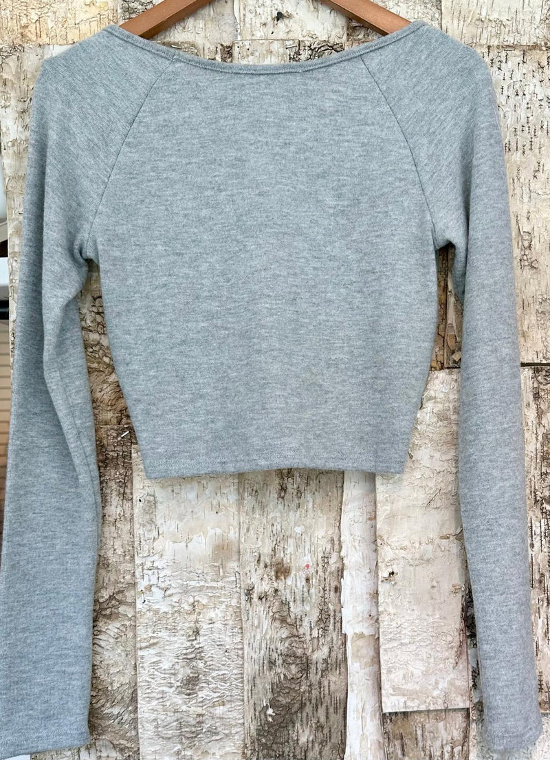 Paradise Cozy Heathered Ruched Front Long Sleeve Top