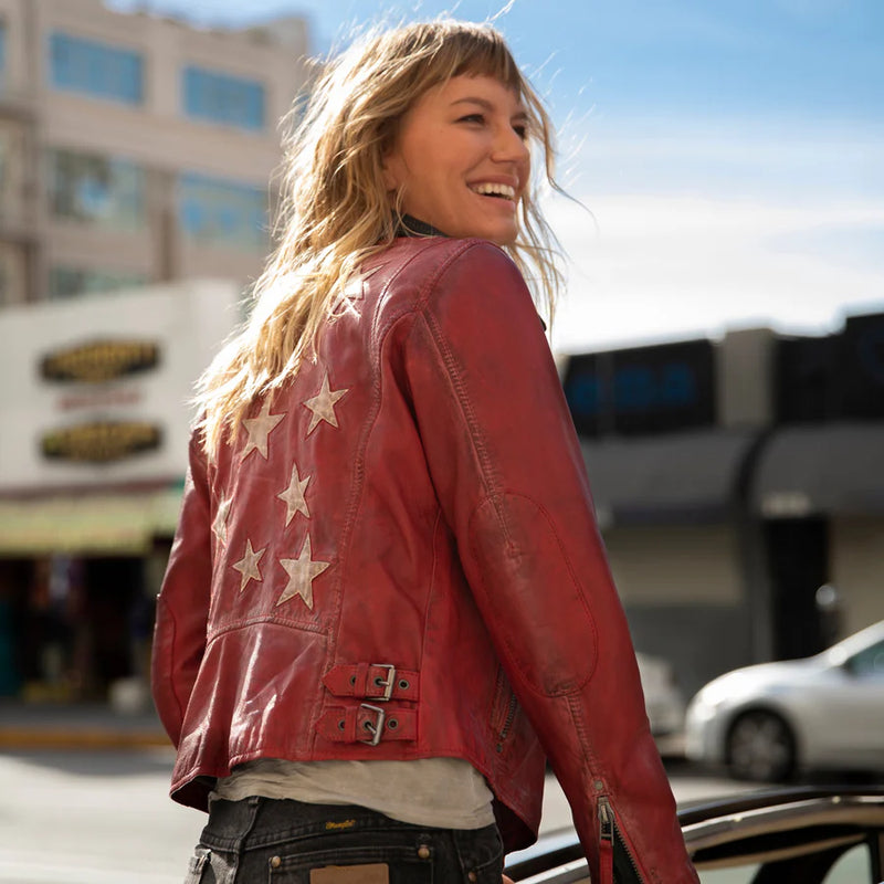 Christy RF Leather Jacket - Red