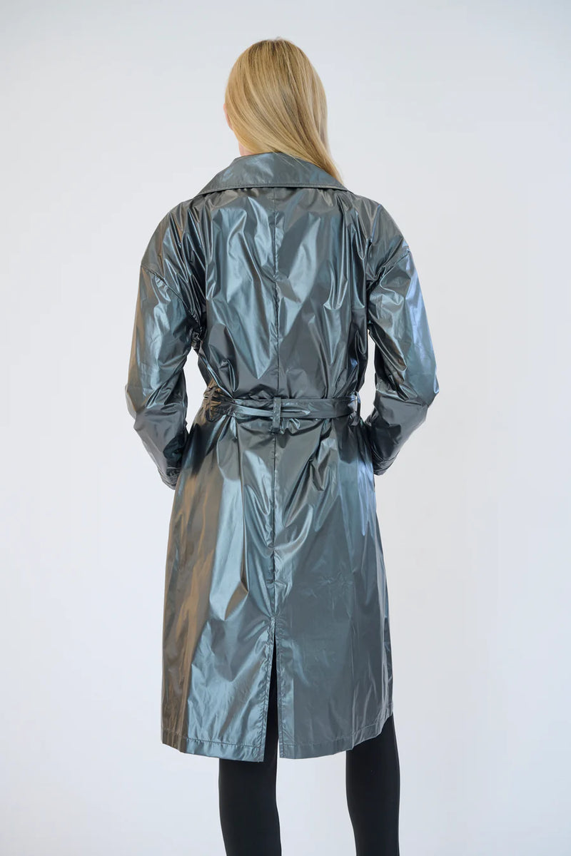 Chic Metallic Trench Coat - Charcoal