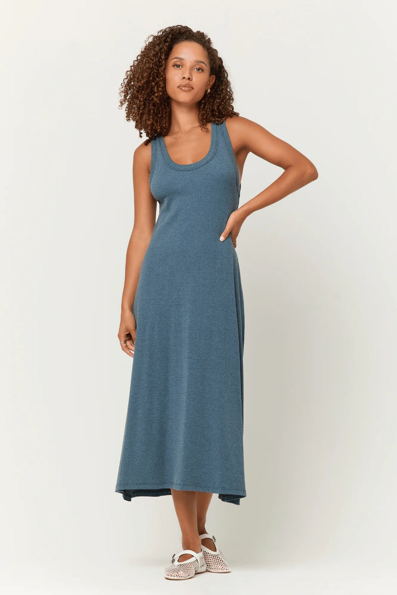 Yuma Scoop Neck Rib Tank Dress - Blue Pine