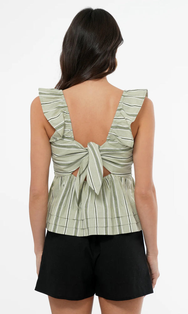 Gillian Mixed Media Stripe Open Tie Back Top
