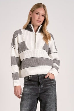 Striped Front Zip Sweater