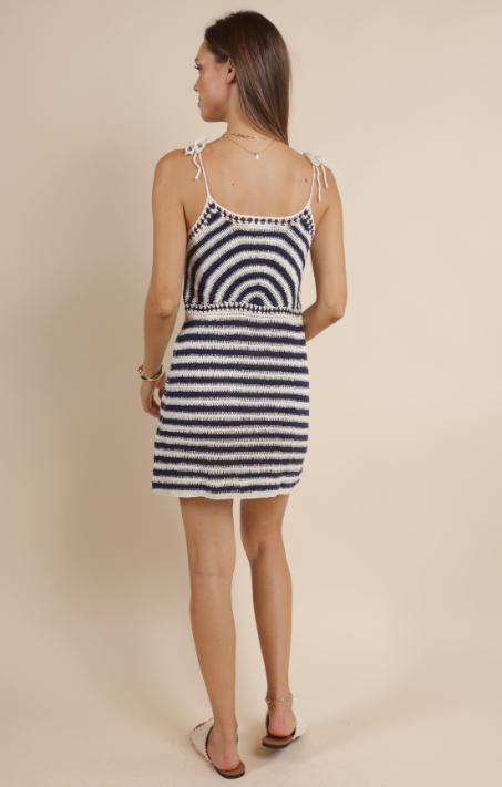 Wild Spirit Stripe Crochet Mini Dress - Blue Ivory