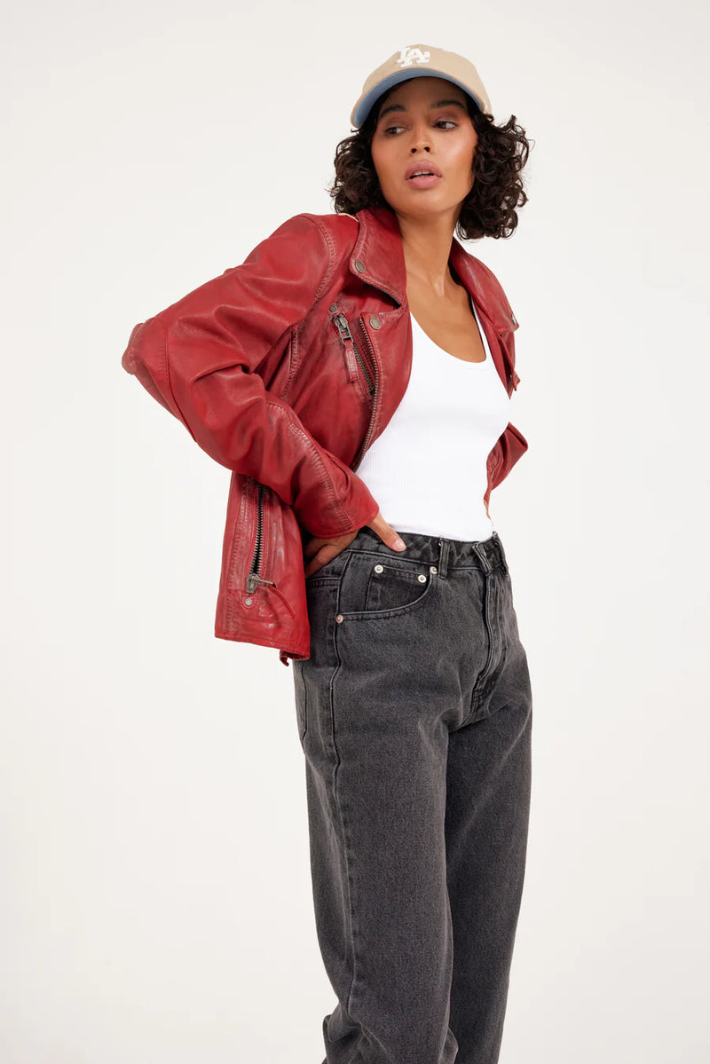 Christy RF Leather Jacket - Red