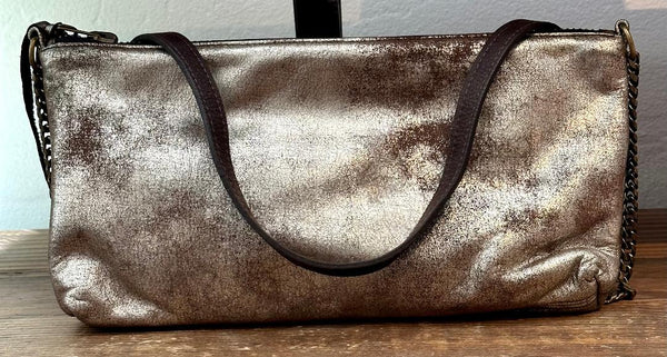 2-Chain & Leather Bag - Dull Brown Metallic