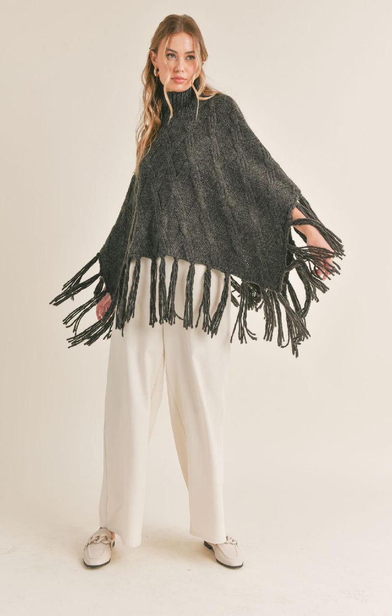 Maysen Fringed Hem Turtleneck Poncho