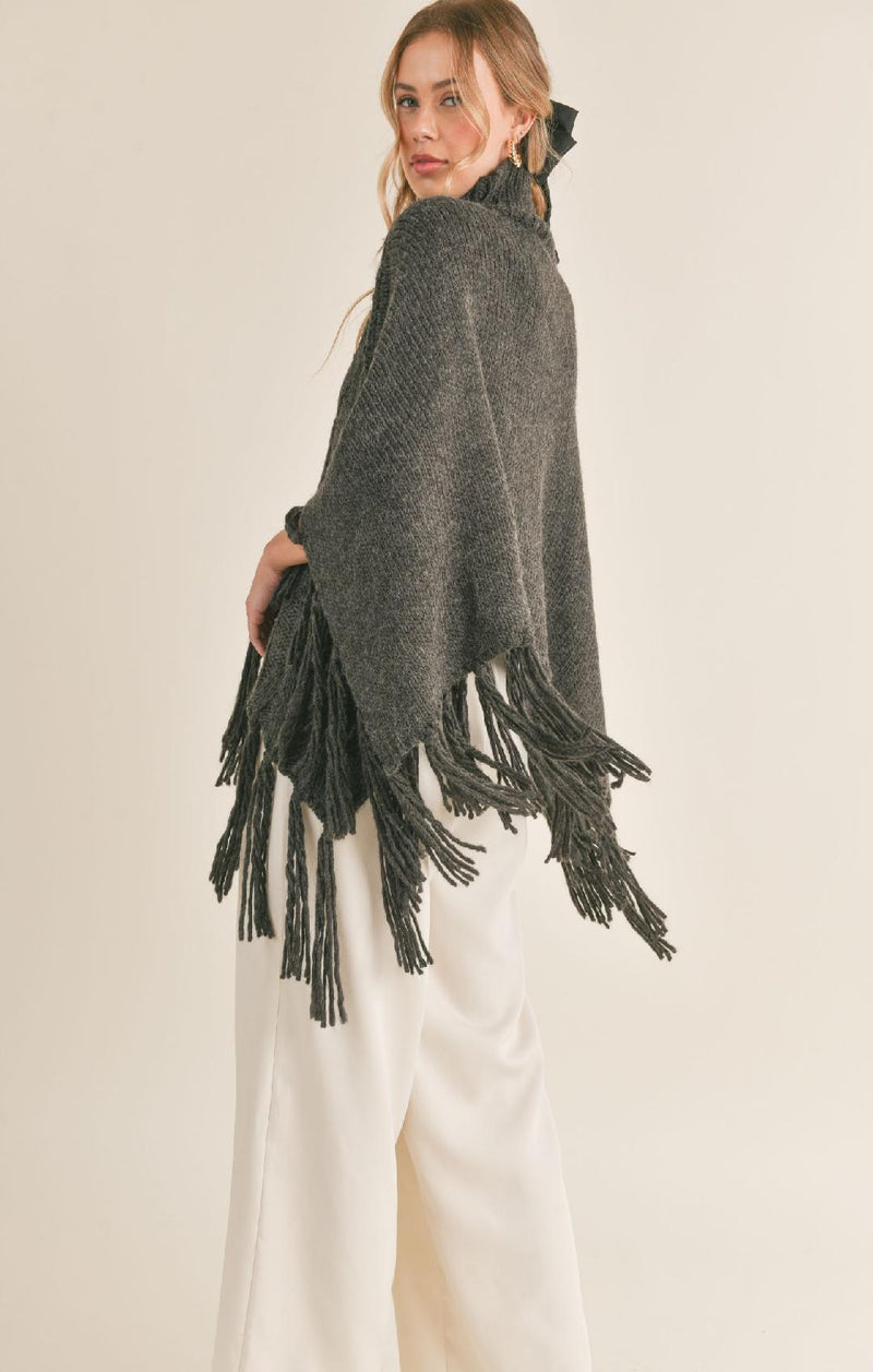 Maysen Fringed Hem Turtleneck Poncho