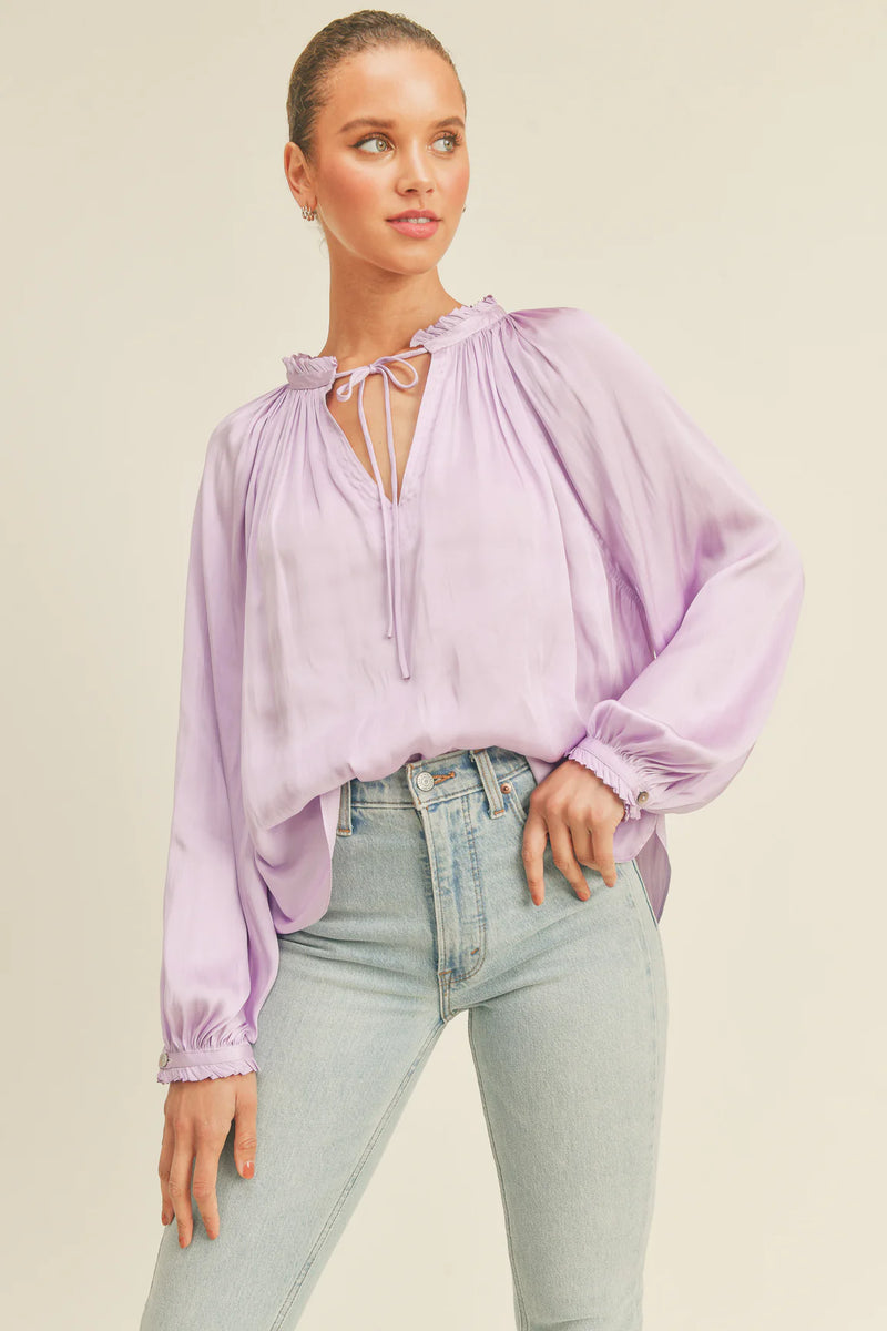 Kendy Ruffle Detail Long Sleeve Top - Lilac
