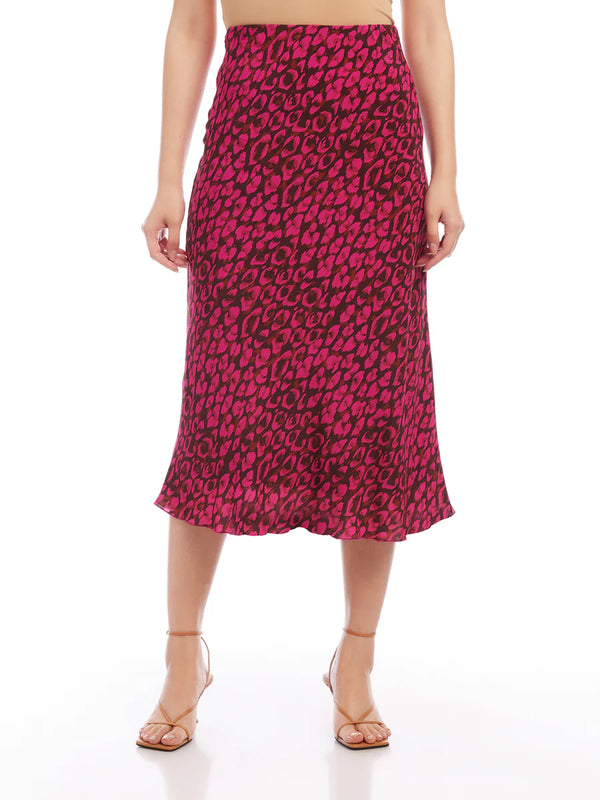 Bias Midi Skirt - Pink Leopard
