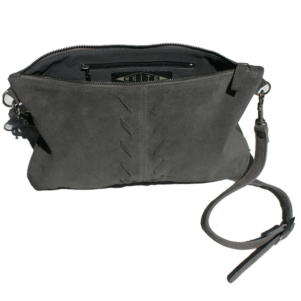 Laced Detail Bag - Grey Suede