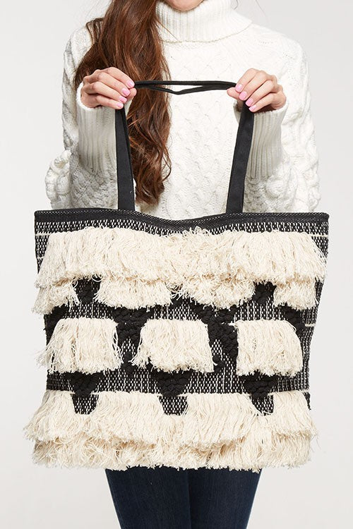 Fringed Front Carpet Bag with Quilted Back