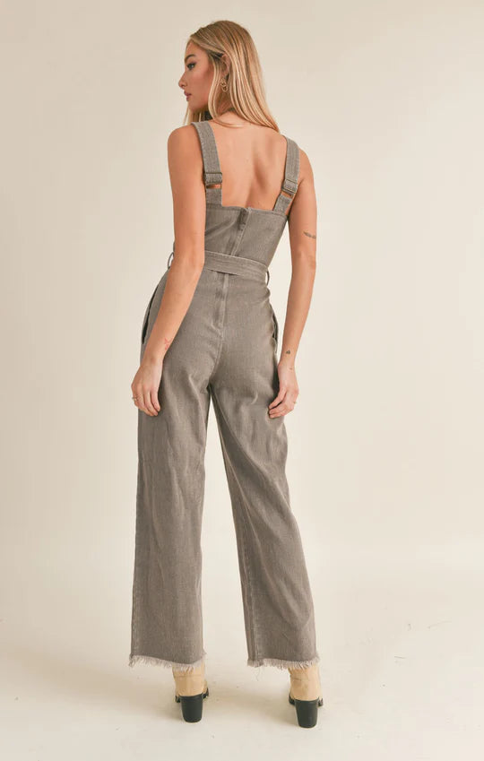 Gia Belted Washed Denim Overall