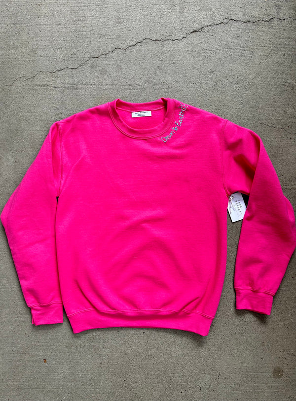 Hand Embroidered Down to Earth Sweatshirt - Hot Pink