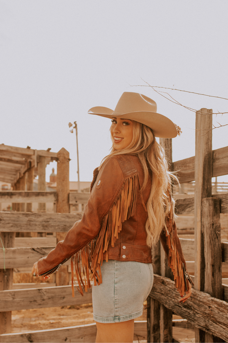 Zoe RF Leather Jacket - Burnt Orange