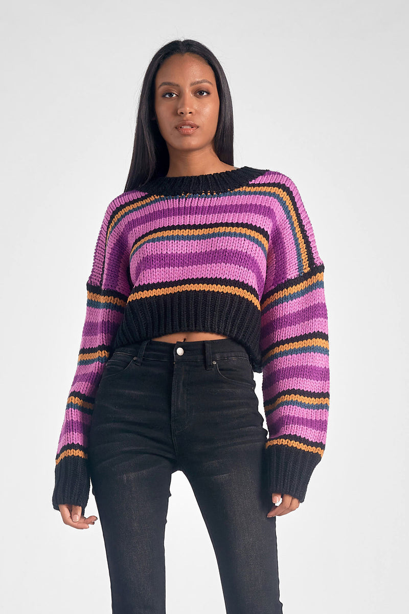 Striped Cropped Crewneck Sweater