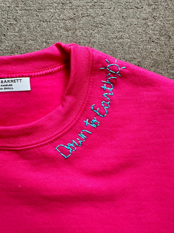 Hand Embroidered Down to Earth Sweatshirt - Hot Pink
