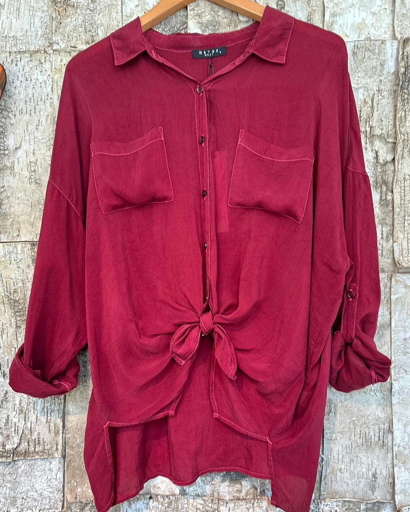 Cargo Pocket Tie Front Top - Ruby