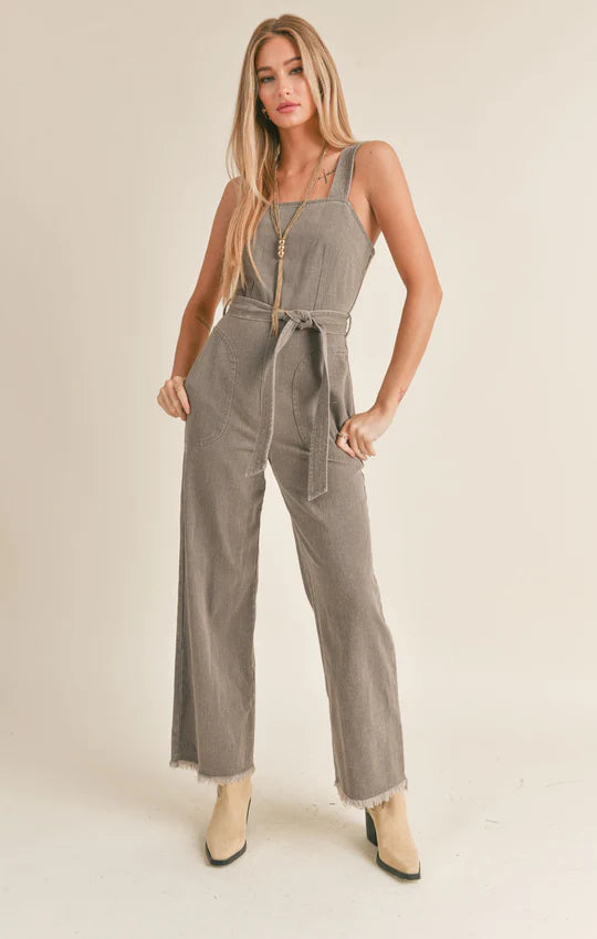 Gia Belted Washed Denim Overall