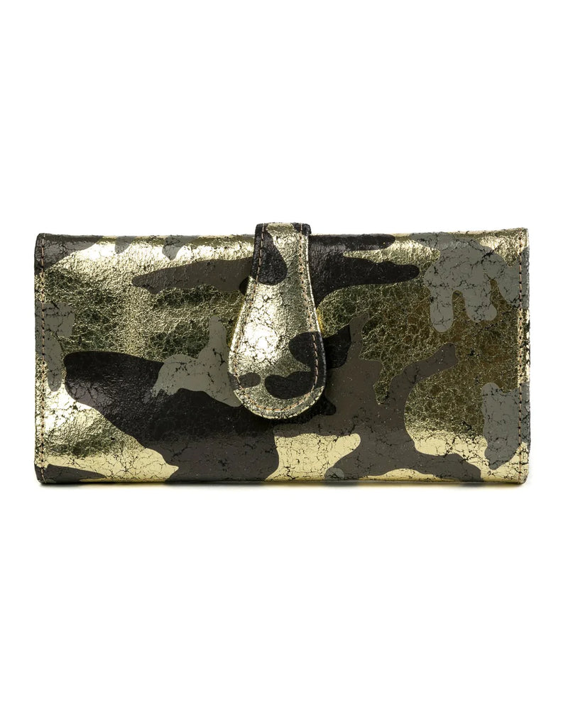 Mila Trifold Wallet - Black Gold Camouflage