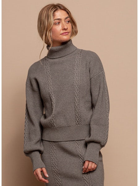 Cableknit Detailed Turtleneck Sweater