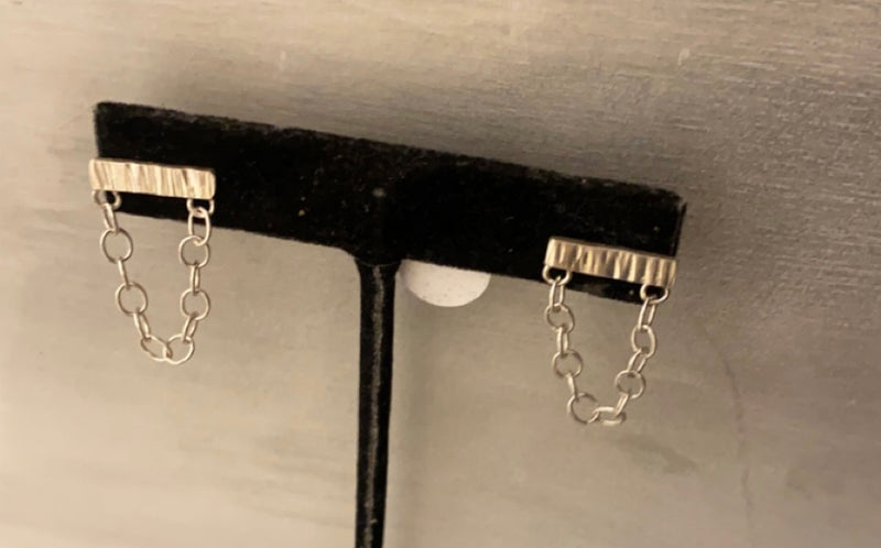 Horizontal Bar with Chain Earrings - Medium