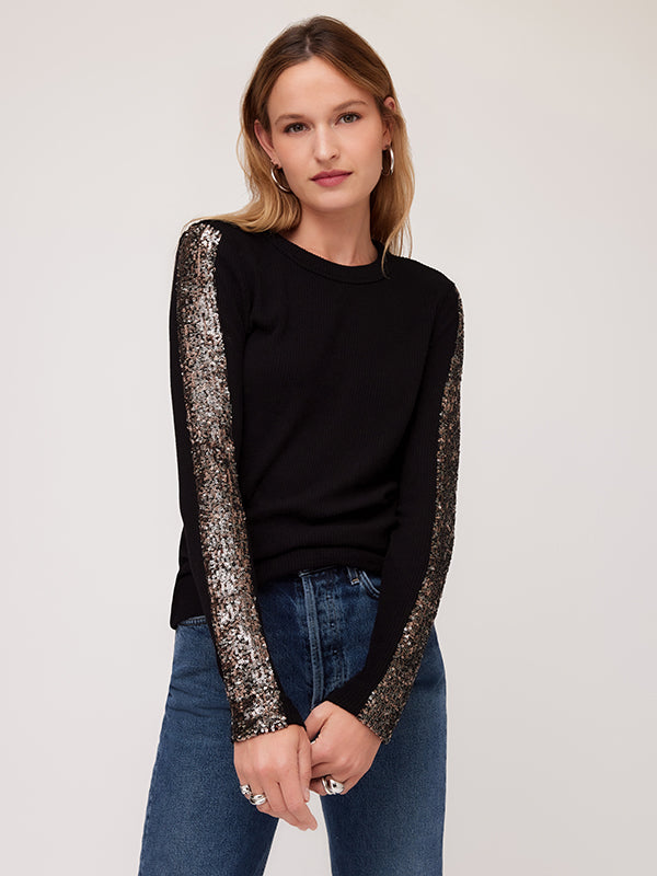 Long Sleeve Contrast Top - Black