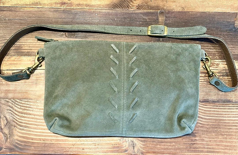 Laced Detail Bags - Olive Suede